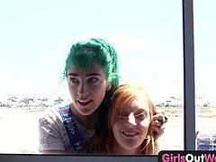 Make sure you don't miss these horny lesbo teenies showing off some amazing tricks to you. Watch as the green haired chick sticks her big fist in her friend's hole.