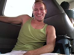 The sexy stud gets his ass drilled by a very horny dude while the busty blonde whore is watching the entire thing. See what else this nasty trio enjoys doing in the limo.