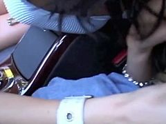 Dark haired hungry lassie in sunglasses attacked sweet penis of her guy while riding a car. She took out his ever staff cock and set to blow it hard. Have a look at that hot blooded woman in Fame Digital porn video!