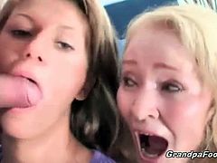 Grandpa Foooki brings you a hell of a free porn video where you can see how a naughty blonde teen slut gets fucked by a mature couple while assuming hot poses.