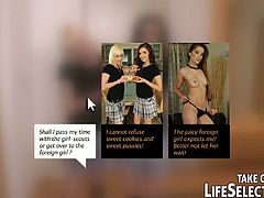 These hot scenes with sexy babes getting fucked exist in more than one variant. The action is controlled by the user's choice. Hard pussy banging and lesbian action are included.