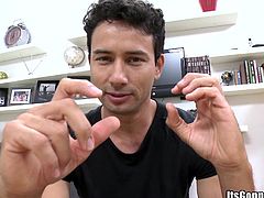 Get a boner by watching this gay boy, with a big mouth wearing jeans, while he serves a tasty interracial blowjob and gets his ass smashed.