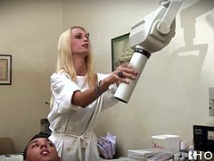Erica Fontes is one hot dentist who knows how to cure her patients. She sucks her patient's cock passionately like a super qualified whore.