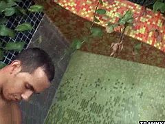 Tranny Sauce brings you an amazing free porn video where you can see how a foxy brunette shemale sucks a hard cock while assuming some very interesting positions.