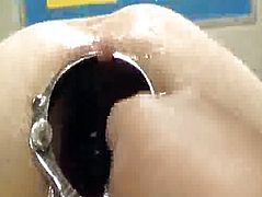 Shocking anal speculum gaping and fisting