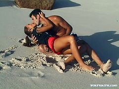 Press play to watch this brunette babe, with a nice ass wearing red shorts, while she gets fucked hard in different positions outdoors.