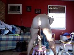Chubby housewife squatting orgasm on dildo 3