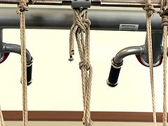 Brock is a big man that likes to go to gym a lot and exercises. Today he has a special work out program, yeah, real special! For today's work out he needed his body, Trenton and a lot of rope! Brock is now tied up, hanged upside down and fed with dick by his guy, he will need to work it hard for cum!