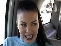 Superb black haired MILF plays A sausage And has banged in A Car