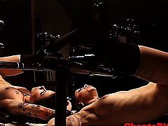 Tied up lesbian bondage babes punished by rough domina