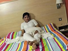 This voluptuous rupali planning something naughty before going to sleep and she starts teasing by undressing her pajamas leaving only her naked body ready for fingering her pussy.