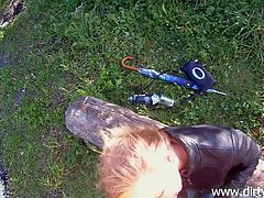 This girl and I wanted to get nasty with each other out in the woods. She got on her knees in the park and sucked on my thick man meat. I flipped her over and rammed her cunt hole deep from behind, and she loved it.