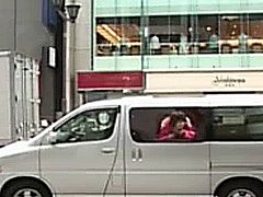 Publicsex oriental dildofucked while sitting in the window of a car