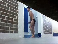 Spying on hot Spaniard as he takes a shower