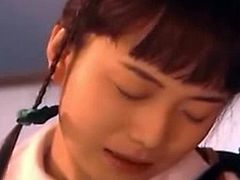 Asian teen schoolgirl tied with ropes and dominated