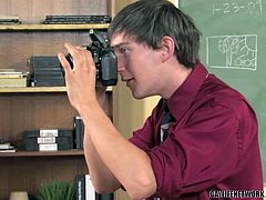 Watch a hot gay teen letting a photographer seduce him in the classroom. Then it's time for them to exchange amazing blowjobs!