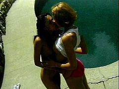 Nubile sluts licking pussy by the pool
