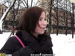 Redhead gets the pleasure from back yard stuffing like never before