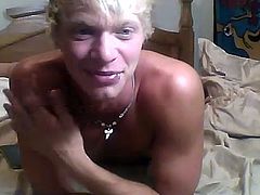 Horny Blond jacks, eats it
