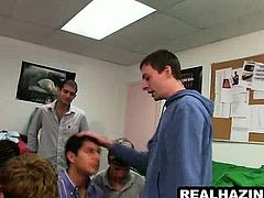 Frat boys get hazed with some teabagging in the dorms
