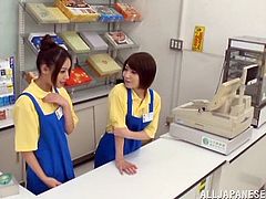 Naughty and horny Asian teens enjoy fucking while at work