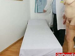See how this pervert doctor examine this old granny's big cunt as he uses a series of his kinky sex toys to examine it thoroughly for his bizarre fetishes.