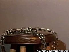 This clip features a hunky Latino and a horny black gay in black leather; they began by taking turns sucking off dicks and rimming their bums.