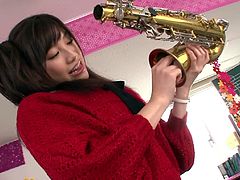 Slutty Asian Miki Sunohara fingers and toys her juicy cunt