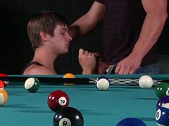 Playing snooker, was just a pretext to come together. Luke and Johnny always knew, that they were not exactly straight. That's why when they brushed against each other during a snooker match, they could not help themselves but lick dicks and suck it so hard, that they came into each other's mouths. Watch these two hot men fuck hard by the snooker table