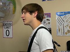 Colby trades his mouth, cock and hot little ass to get a good grade from hung teacher Scott