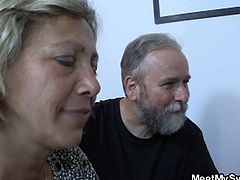 Watch this hot old and young foursome, a young couple and an old couple get it on in the kitchen. The ladies get it started with some lez and then they fuck.