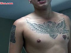 Bi Latin Men brings you very intense free porn video where you can see how this tattooed Latino stud strips and masturbates while assuming very naughty positions.