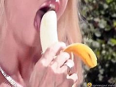 In her pussy stuffed peeled banana