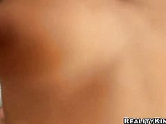 Piercings Yvett with bubbly booty and shaved bush takes dildo in her wet spot