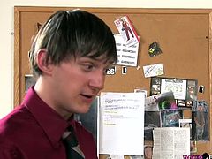 Andy Kay is Atlanta Grey's teacher. He takes some photographs of Grey, who has a sexy, nerdy look. Next, they kiss and Andy gets a blowjob while sitting on his desk.