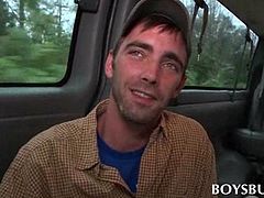 Cute amateur guy gets picked up for sex in the bus and is given big boner