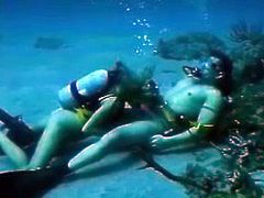 Scuba blonde makes him cum