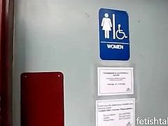 Crazy teen fists herself in public toilet