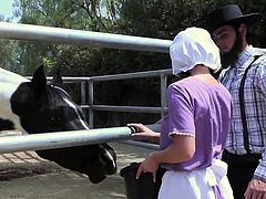They fuck until she cums and then he blows his nut into her hot Amish teen mouth.