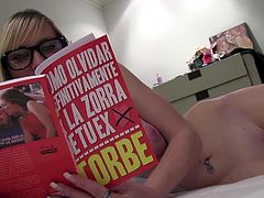 There is a type of woman you fuck that does not care, they only care about reading and educating their brain. The trouble is that sometimes they are reading and you are horny making it impossible for me to be still and not share my passion with this hot busty blonde nerd teen.