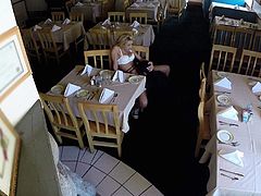 She walks down that restaurant and checks if shes all alone. When she validates that, this lustful blonde slides her hands down her pants and plays with her orgasmic snatch in reality
