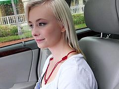 Southern teen girl gets picked up by an auto while hitchhiking. She offers to give a contribution to the driver, but has no money. So she uses her mouth and pussy.