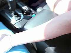 Sweet long haired brunette Brittany Shae in pink tank top and jean shorts flashes her sexy boobs in a car. Her sexy nipples turn guy on to the point of no return. Shes an easy girl!