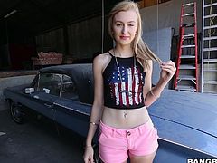 Don't be surprised, if this slim blonde-haired teen expresses her desire to touch and suck a big black cock. This hot naive bitch has willingly come here and is ready to have some fun! Click to watch her on knees, blowing her partner's huge dick!