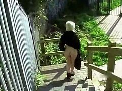Nympho Fat Chubby Teen Blonde masturbating outdoors
