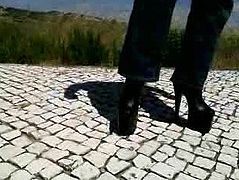 Walking in heels.