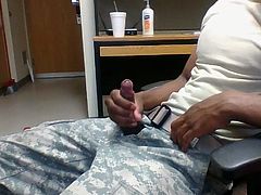 Str8 army guy stroke in office unit