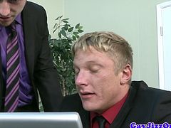 Bukkake loving suit and tie jock at office sucking