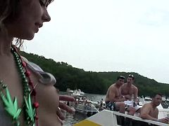 Nice ass amateur babes enjoy a sizzling lake party
