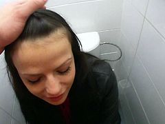 Chick next door Samantha Johnson with long black hair gets down on her knees and gives blow job to man with camera in the bathroom. Shes another slutty chick who loves cock sucking.